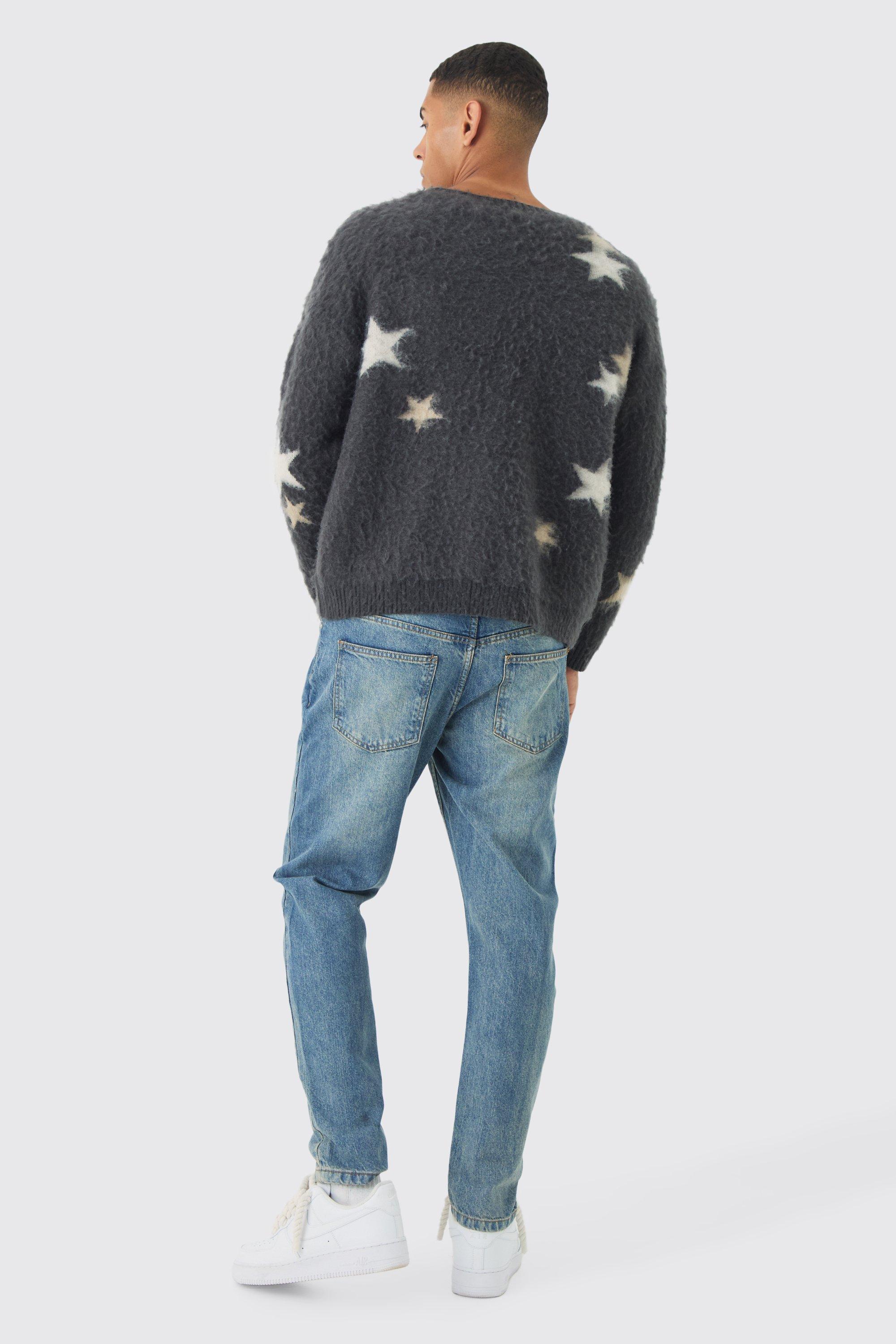 Jeans affusolati in denim rigido blu vintage